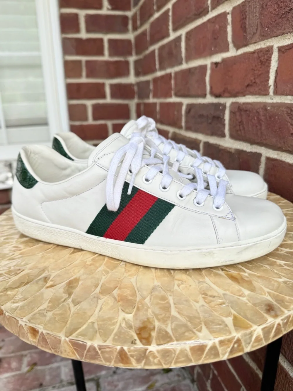 GUCCI Ace Sneakers Men’s Size 8 White Leather Low Top Lace Up - Picture 3 of 10